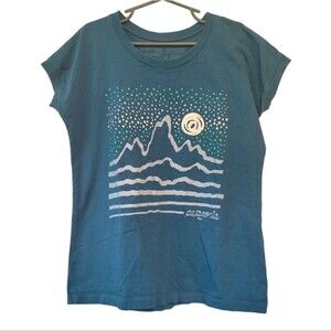 Patagonia Teal Mountain Graphic T-Shirt Size Girl's Large (12) Organic Cotton
